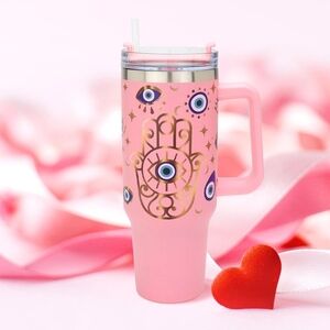 Pink Hamsa Hand 40oz Evil Eye Stainless Steel Water Bottle Tumbler Thermos